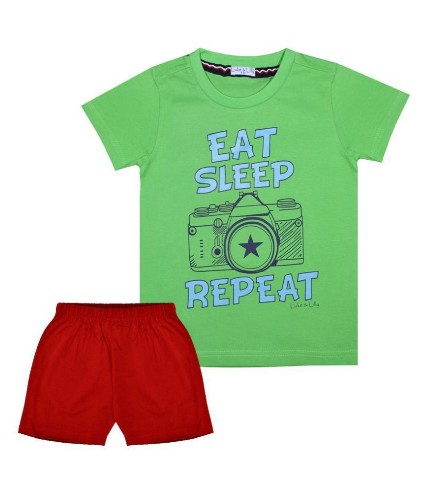 Luke and Lilly Boys Cotton Half Sleeve Multicolor Tshirt & Shorts Pack of 1