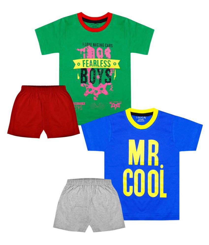     			Luke and Lilly Boys Half Sleeve Cotton Printed Tshirt & Shorts_Pack of 2