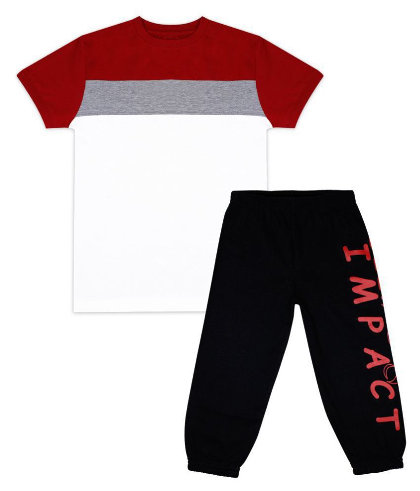 Luke and Lilly Boys Pack Of 1 Cotton Colorblock T-shirts with Trackpant