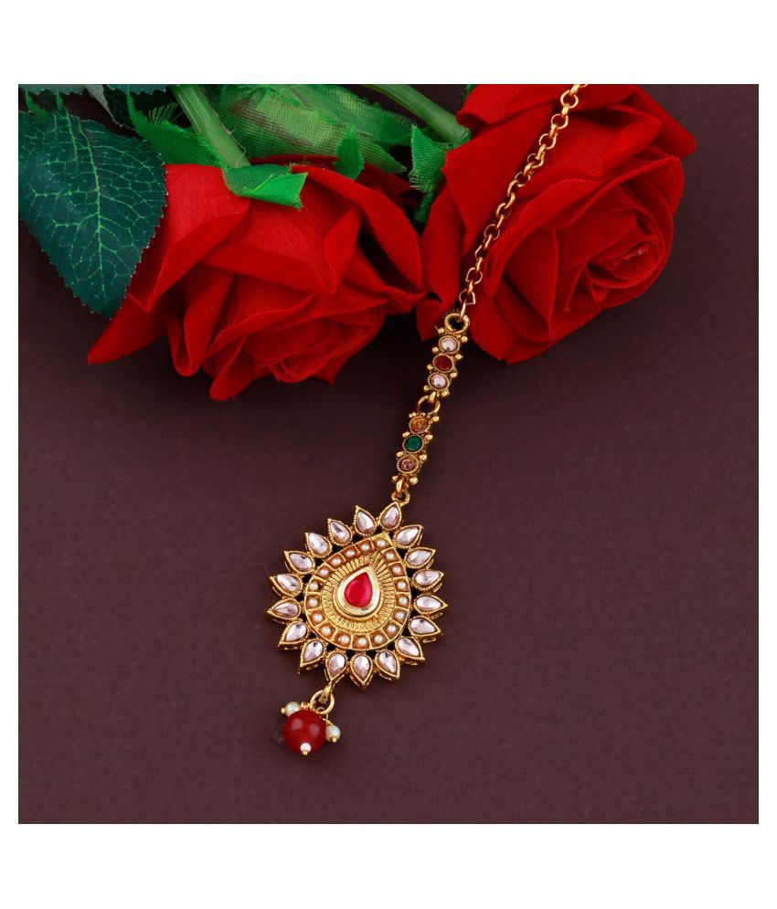     			Paola Traditional Gold Plated Kundan Style Maang Tikka Jewellery For Women Girl