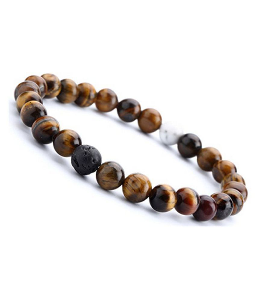     			10mm Tiger eye With Hawolite And Lava natural Agate Stone Bracelet