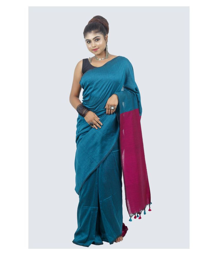     			AngaShobha Blue Cotton Blend Saree - Single