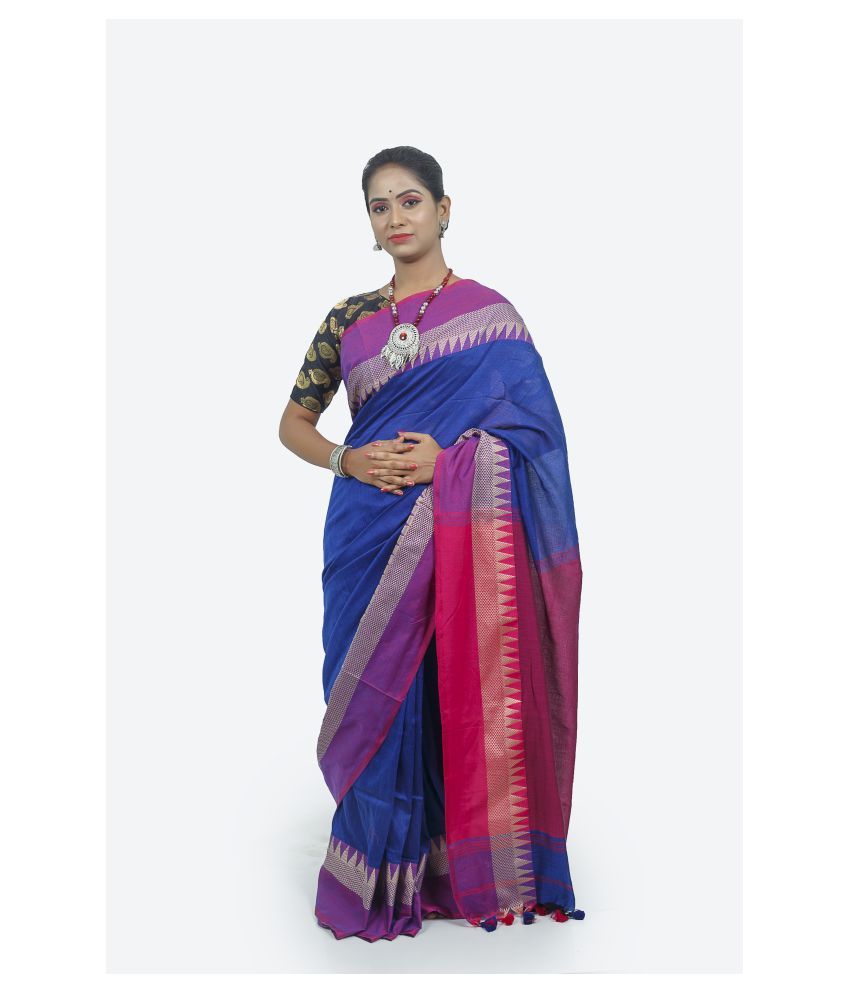     			Handloom Point Blue Cotton Blend Saree - Single