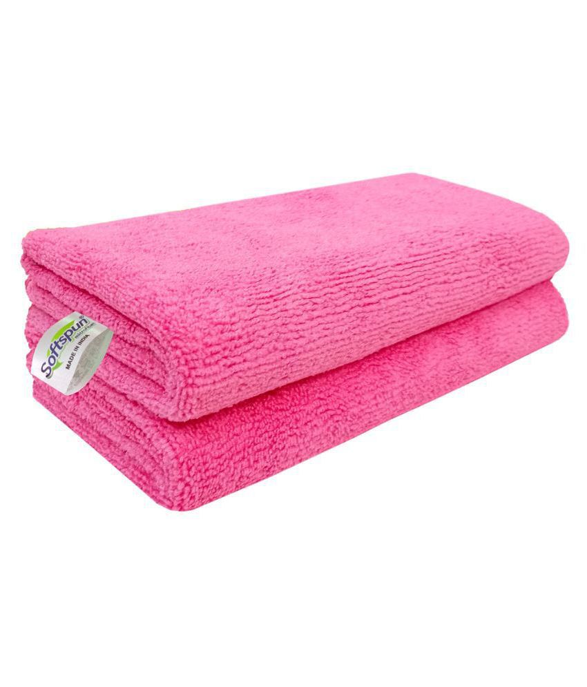 SOFTSPUN Microfiber Cleaning Cloths, 2pcs 40x40cms 340GSM Pink! Highly Absorbent, Lint and Streak Free, Multi -Purpose Wash Cloth for Kitchen, Car, Window, Stainless Steel, silverware.