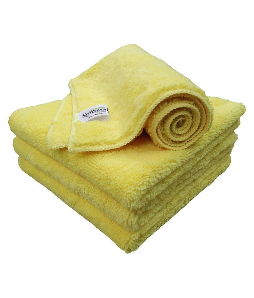    			SOFTSPUN Microfiber High Loop Cleaning Cloths, 40x60 cms 4 pcs Towel Set 380 GSM (Yellow). Thick Lint & Streak-Free Multipurpose Cloths.