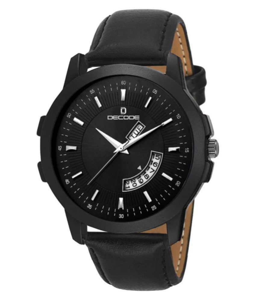 Decode Exquisite All Black Leather Analog Men #039;s Watch