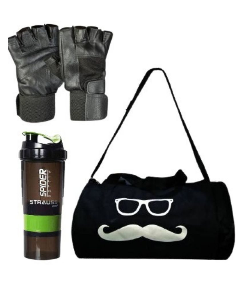     			Gym Bag Combo With Spider Shaker Bottle And Black Leather Gloves