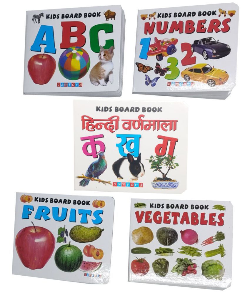    			SHIMZAN Kids Early Learning Pre School Alphabet (ABC), Number (123), Hindi Varnmaalaa, Vegetable & Fruit Books- Set of 5 Board Books