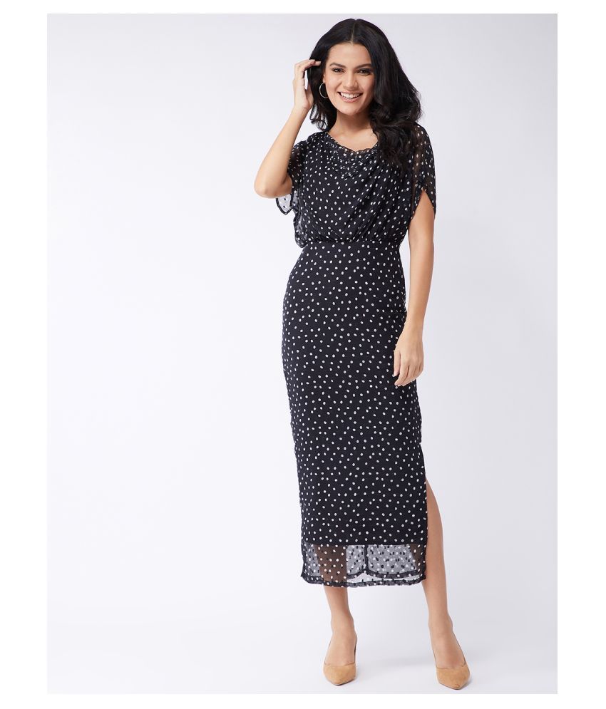     			Zima Leto Georgette Black Fit And Flare Dress - Single