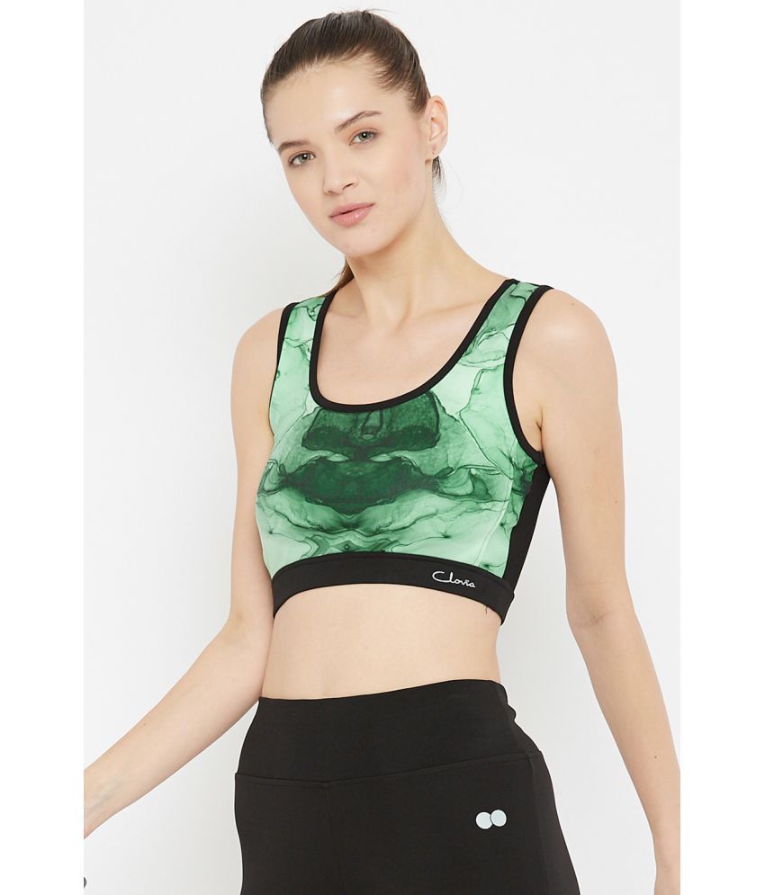     			Clovia Green Polyester Geometrical Sports Bra - Single