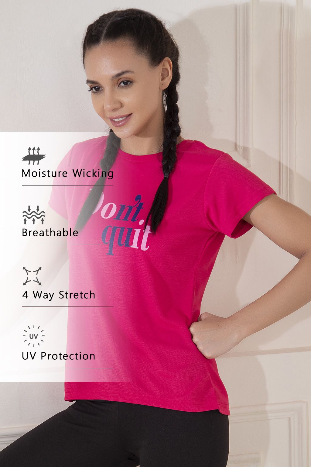     			Clovia Pink Polyester Tees - Single