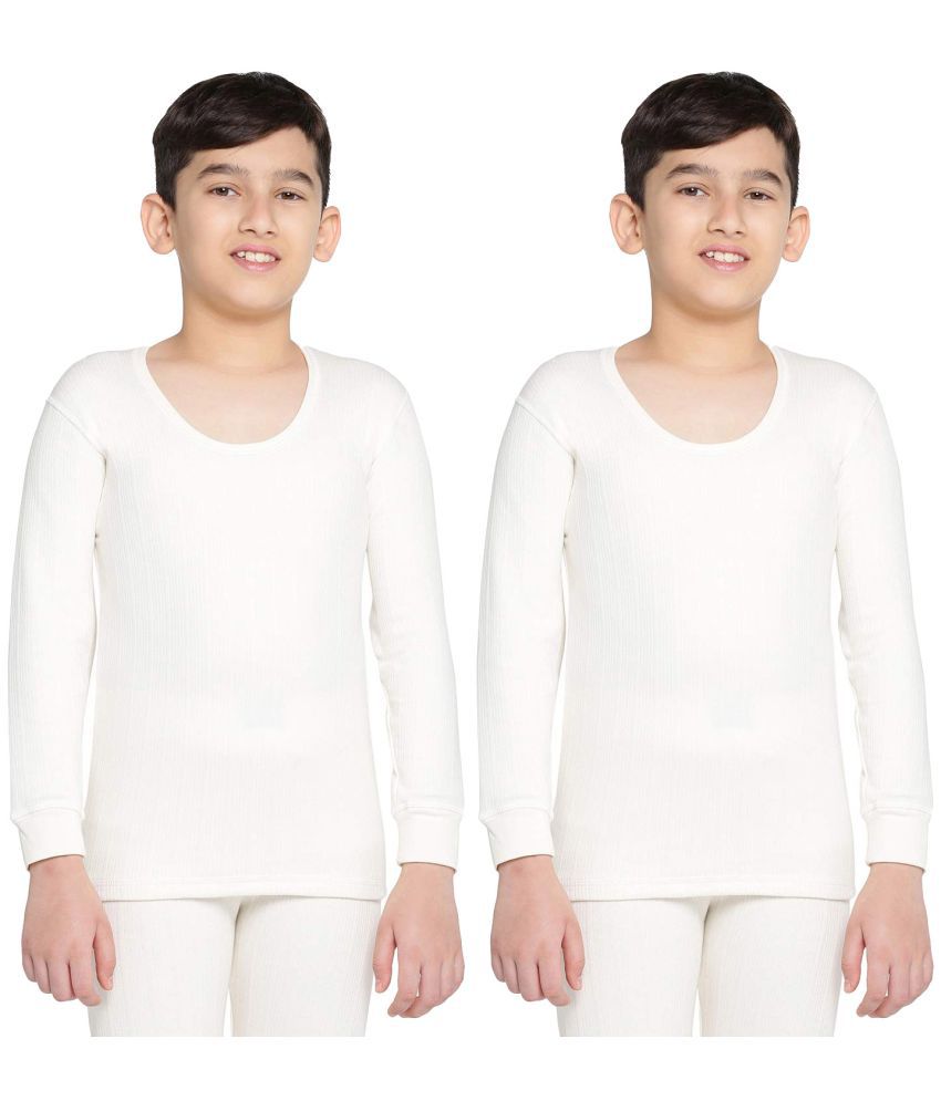     			Dixcy Scott Round Neck Full Sleeves Plain/Solid Off-White Thermal Upper/Top/Vest for Boys/Girls/Kids - Pack of 2