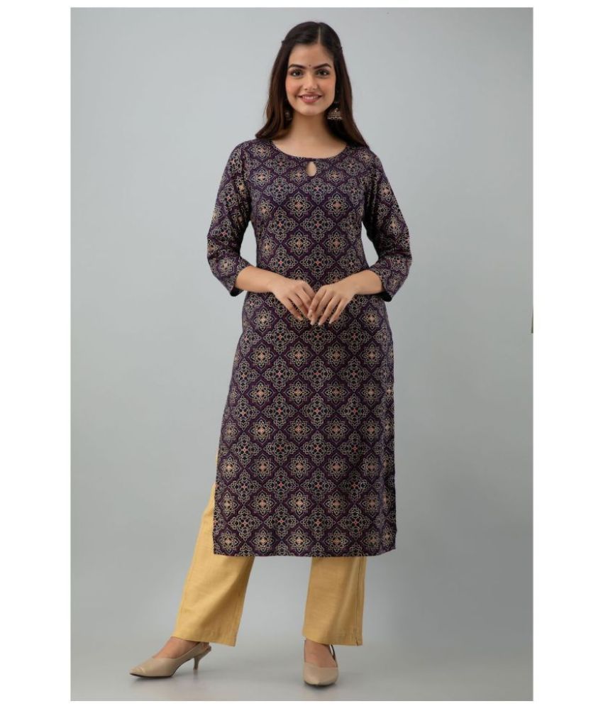     			FABRR - Navy Rayon Women's Straight Kurti ( Pack of 1 )