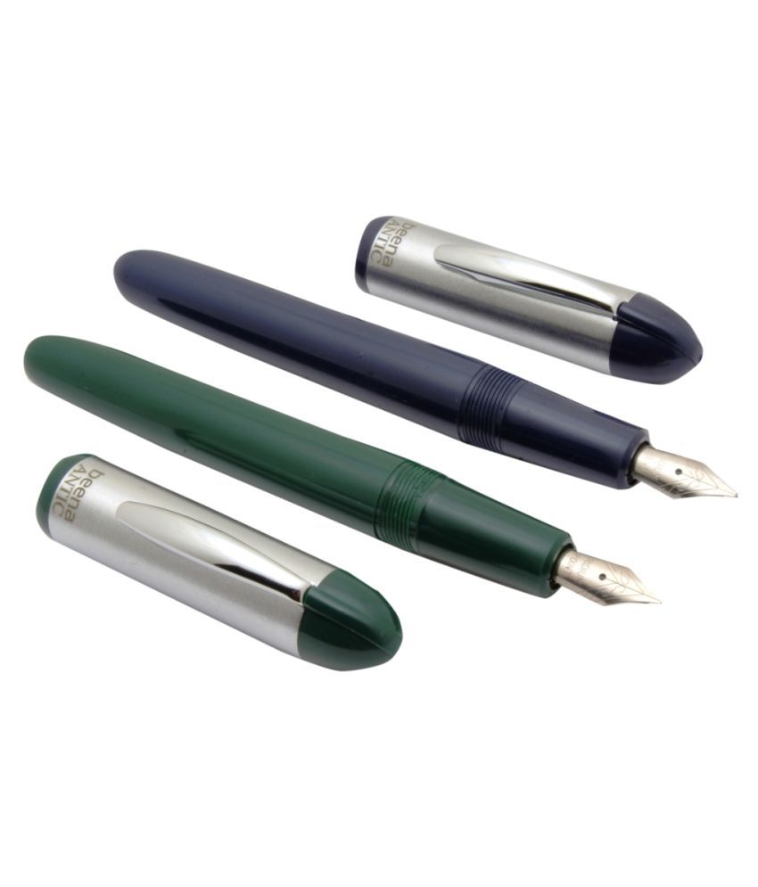     			Srpc Set Of 2 - Beena Antic Fountain Pens 3in1 Ink Filling Mechanism Steel Cap Green & Blue