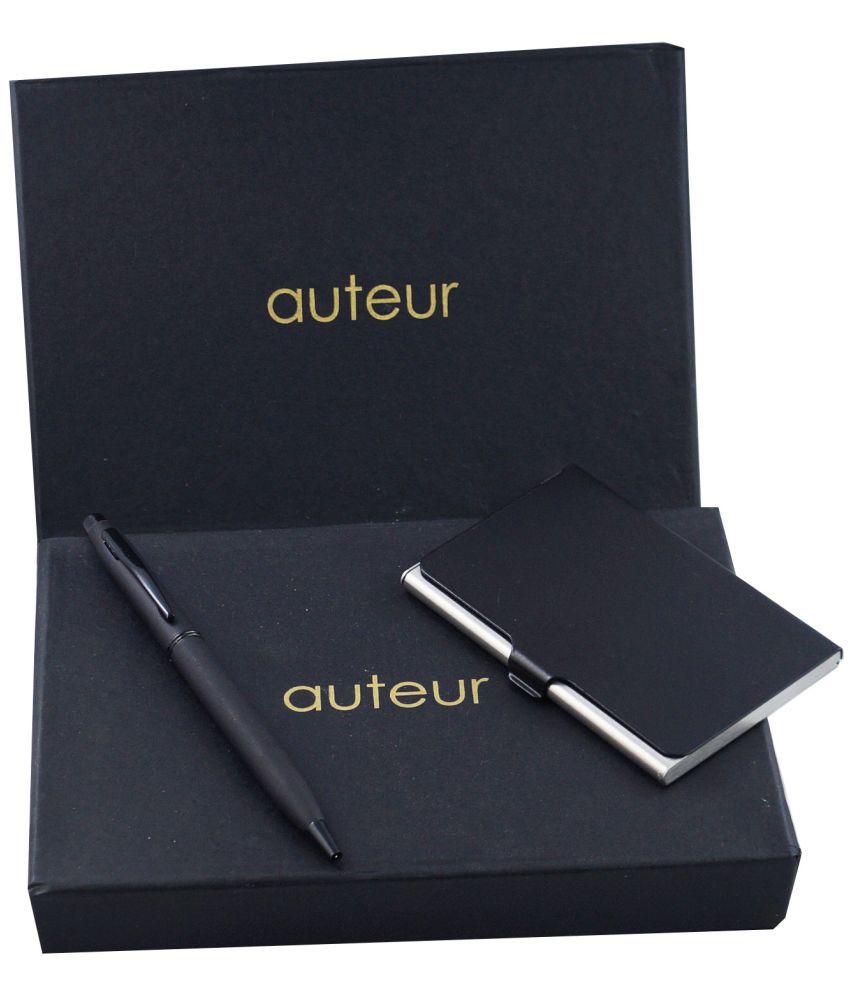     			auteur Gift Set,A  Ball Pen, A Premium RFID Safe Card Wallet, In Black Color Metal Pen and PU Leather Body ATM/Debit/Credit/Visiting Card Holder, Excellent Corporate Gift Set Packed in an Attractive Box.