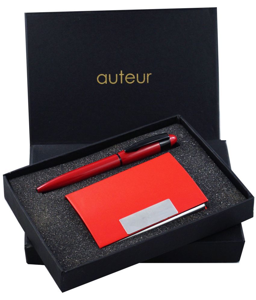     			auteur Gift Set,A  Ball Pen, A Premium RFID Safe Card Wallet, In Red Color Metal Pen & PU Leather Body ATM/Debit/Credit/Visiting Card Holder, Excellent Corporate Gift Set Packed in an Attractive Box.
