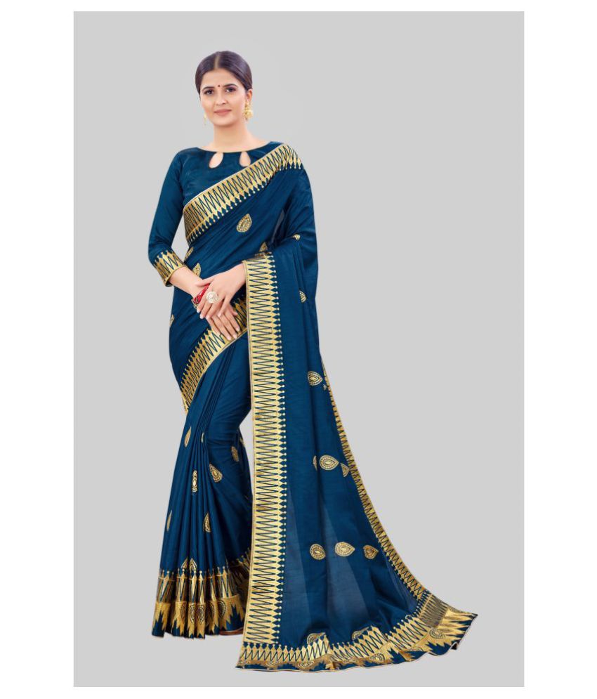 offline selection - Blue Silk Blend Saree With Blouse Piece ( Pack of 1 )