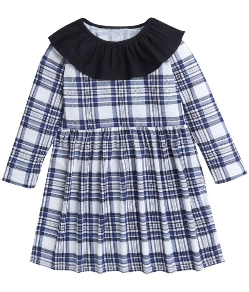Hopscotch Baby Girls Polyester Full Sleeves Checks With Neck Frill Dress in Gray Color For Ages