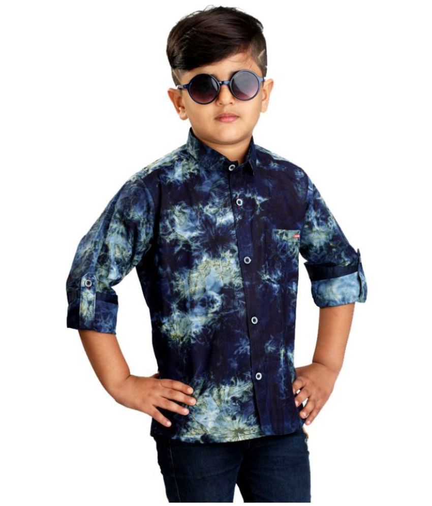 kooka kids boys rolled up sleeves printed Regular Fit shirt - Blue