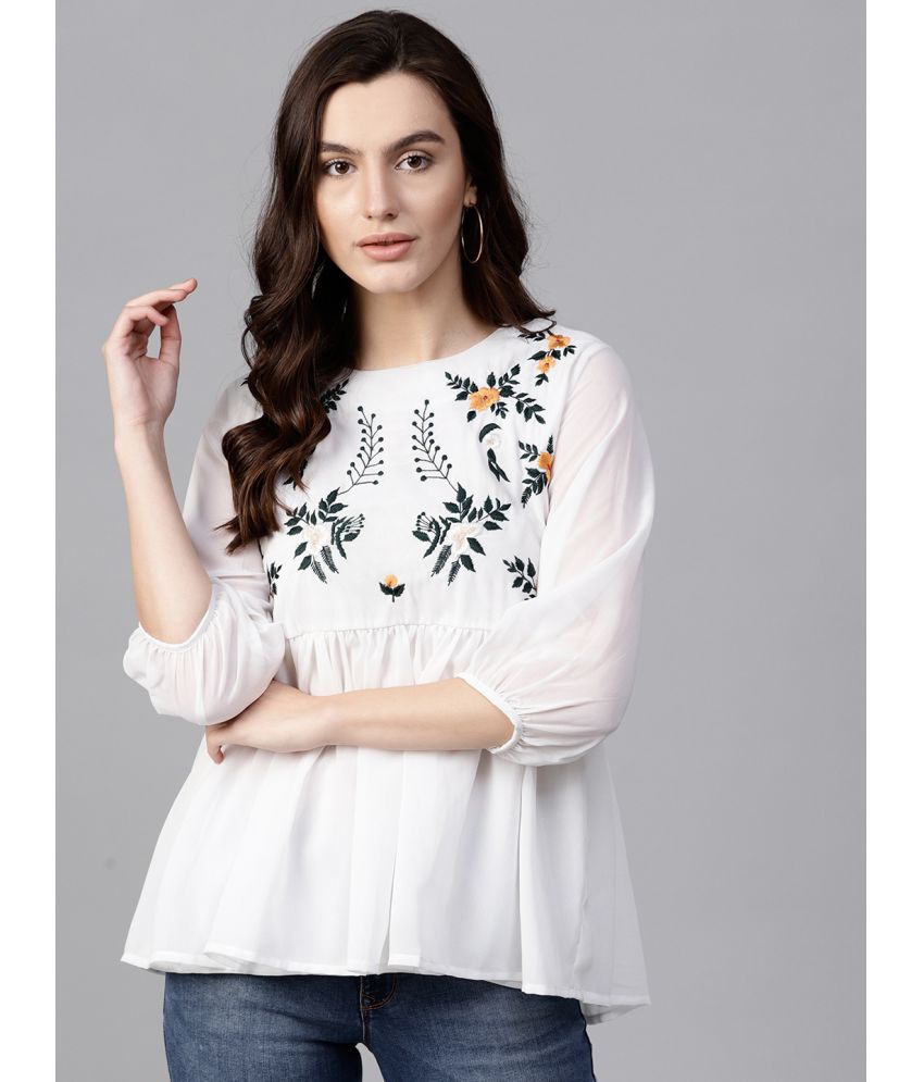     			Pannkh Polyester Regular Tops - White Single