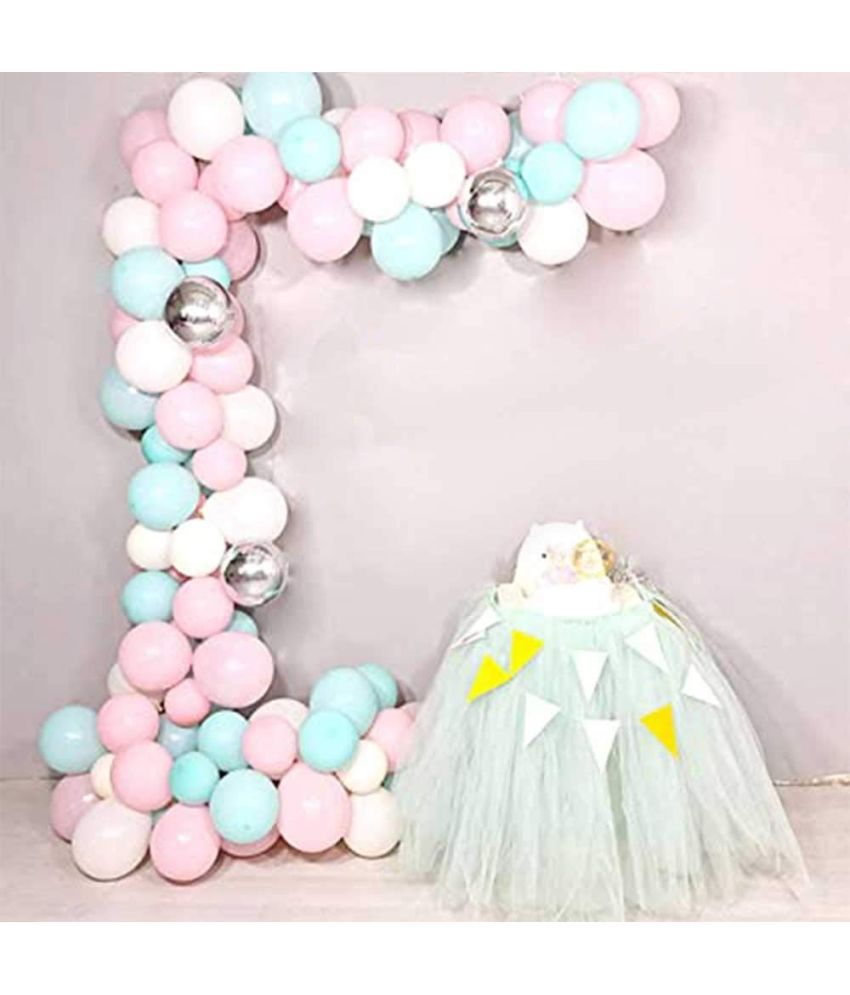     			Balloon Junction Themez Only Baby Shower Party Decoration Balloons Combo (Baby Pink / Aqua / Std White / Silver Chrome) - 50 pcs pack