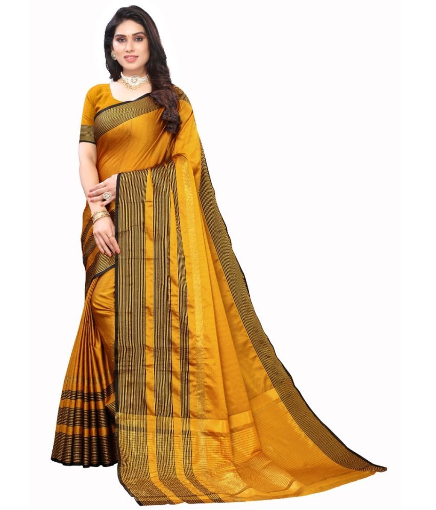     			SMART NJ Yellow Cotton Silk Saree -