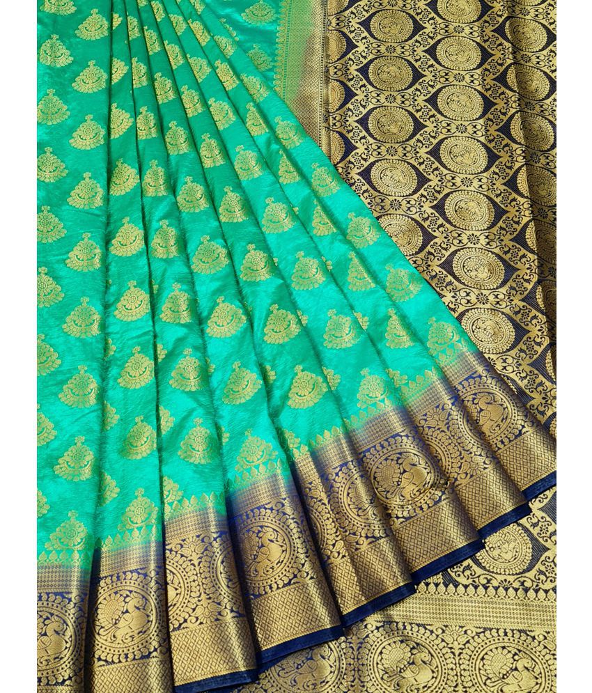     			fab woven Green Silk Saree - Single
