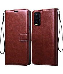 NBOX Brown Flip Cover For Vivo Y12s Viewing Stand and pocket