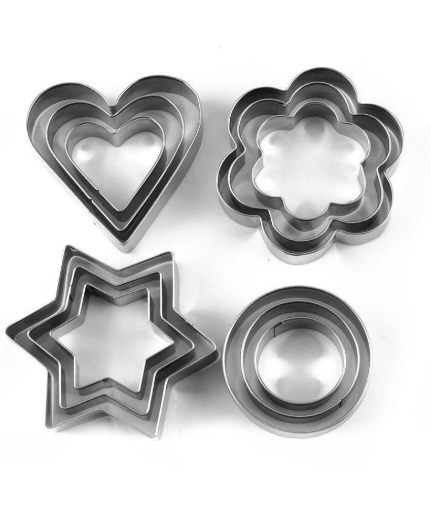     			Cookie Cutter Stainless Steel Cookie Cutter with Shape Heart Round Star and Flower (12 Pieces)
