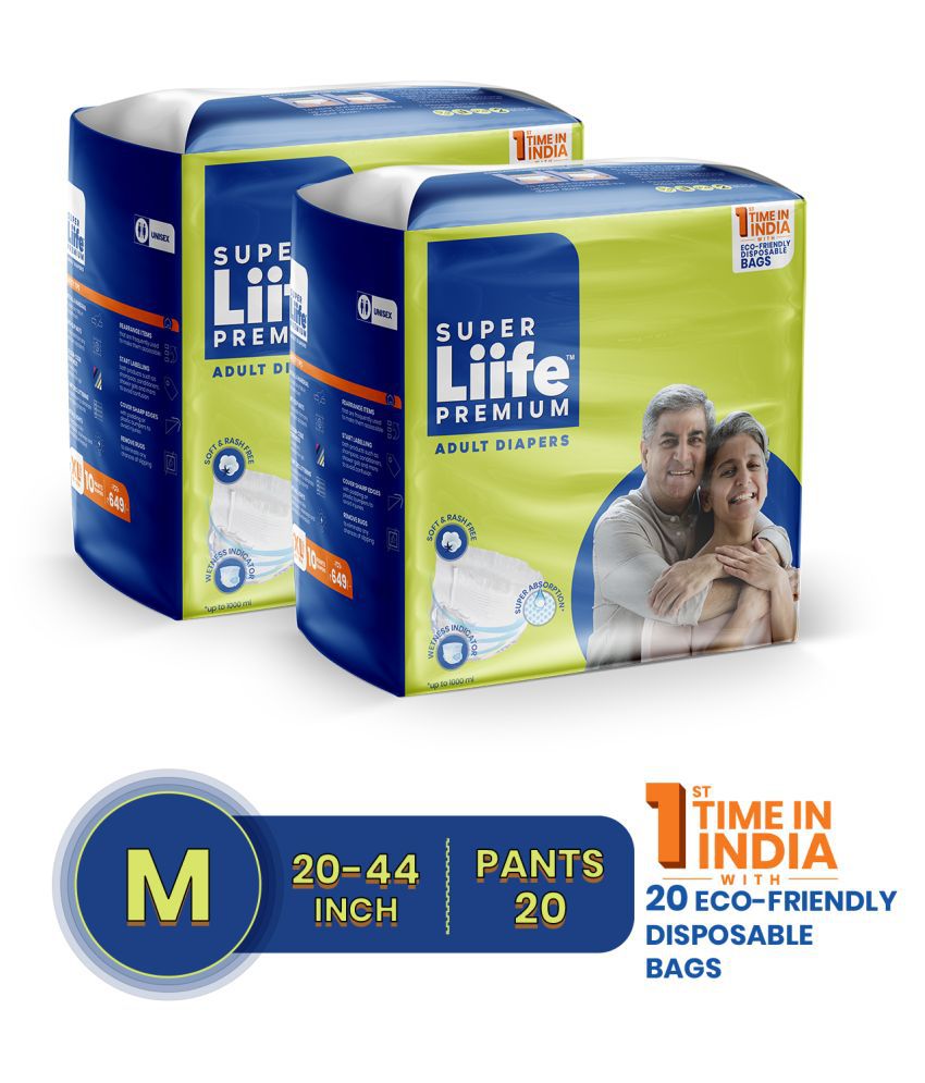 Super Liife Rash Free Adult Diapers Medium Size -20 Pcs (Pack of 2)