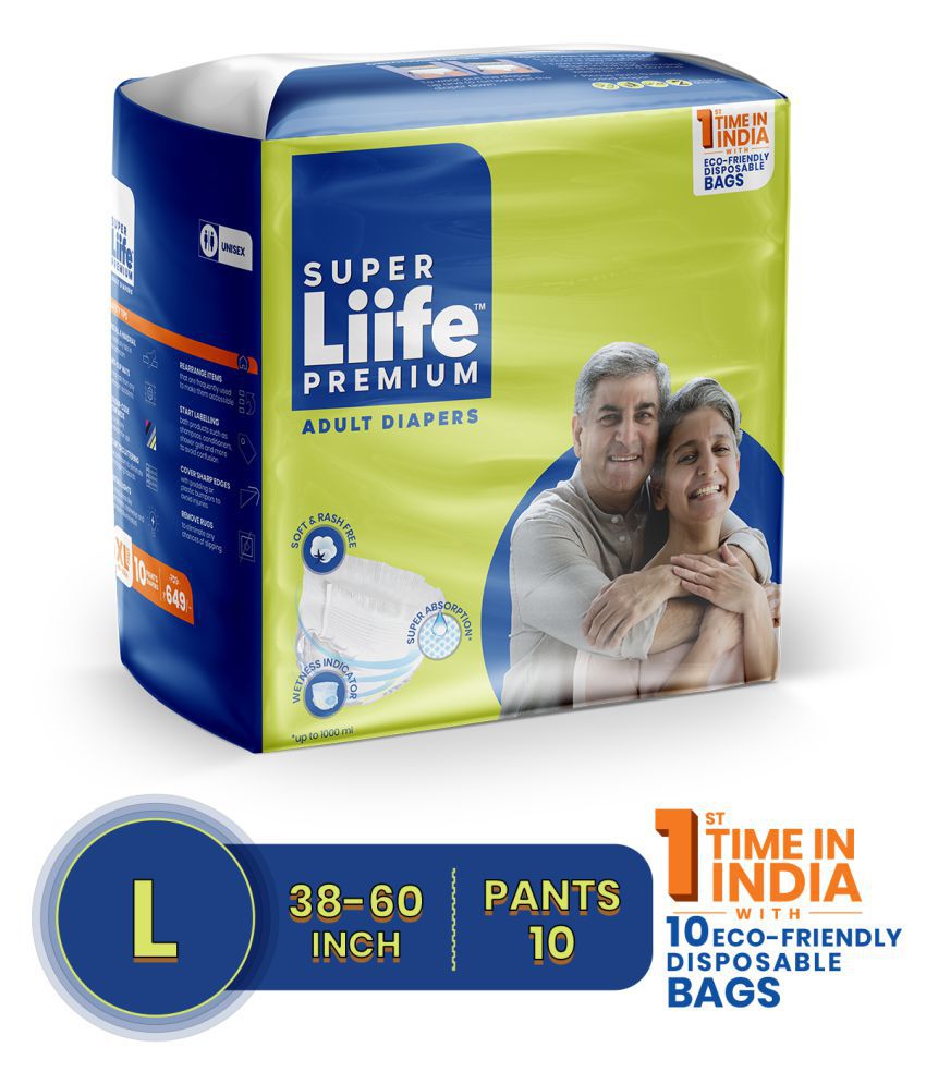 Super Liife Rash Adult Diapers Large Size 10 Pcs (Pack of 1)