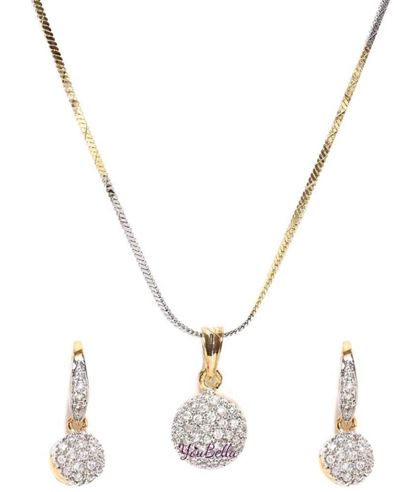     			YouBella American Diamond Gold Plated Jewellery Necklace for Girls Fashion Pendant Set/Necklace Set with Earrings for Girls and Women : Best Rakhi Gift Jewellery