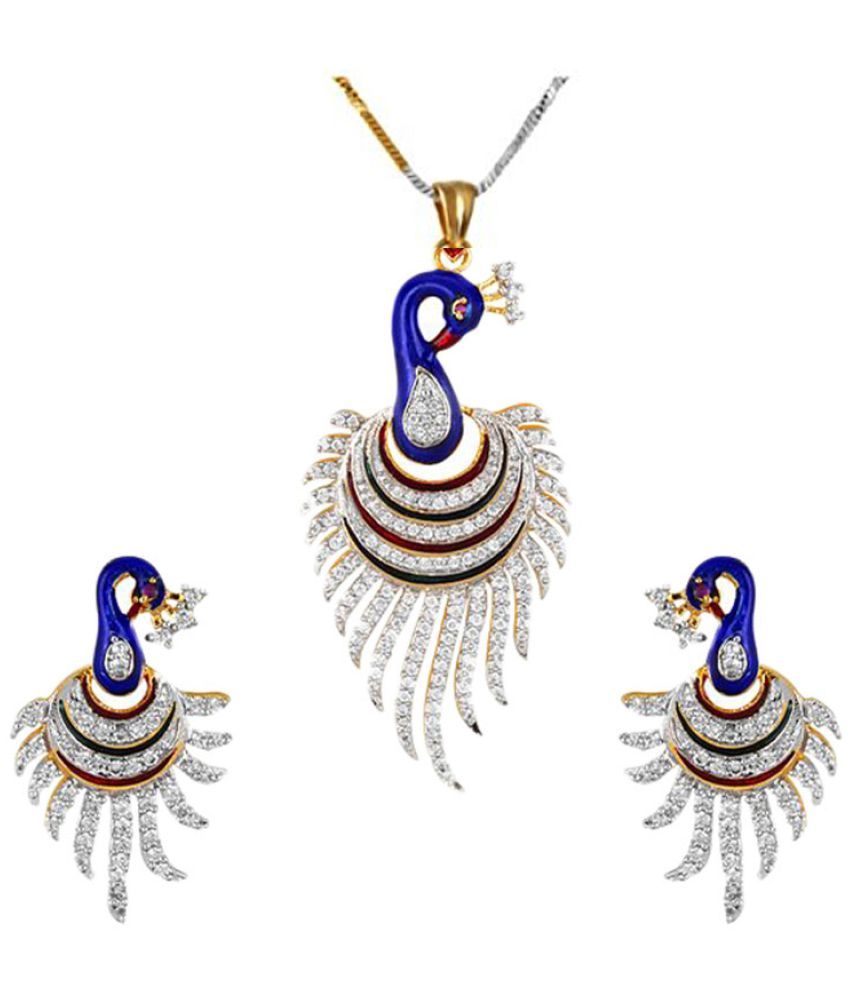     			YouBella Jewellery CZ Designer Peacock Pendant Set with Chain for Women (Multicolor, Style 2)