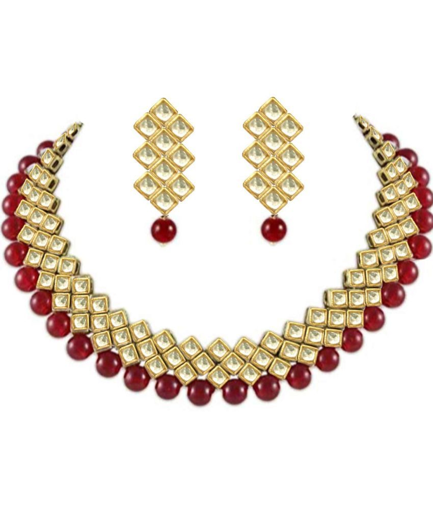     			YouBella Jewellery Sets for Women Gold Plated Kundan Necklace Jewellery Set with Earrings for Girls/Wome (Red)