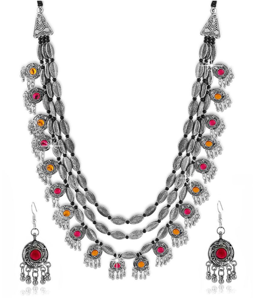     			YouBella Fashion Jewellery Antique Oxidised Silver Plated Tribal Jewellery Necklace Earring Set for Women & Girls.(Valentine Gift Special). (Multi)