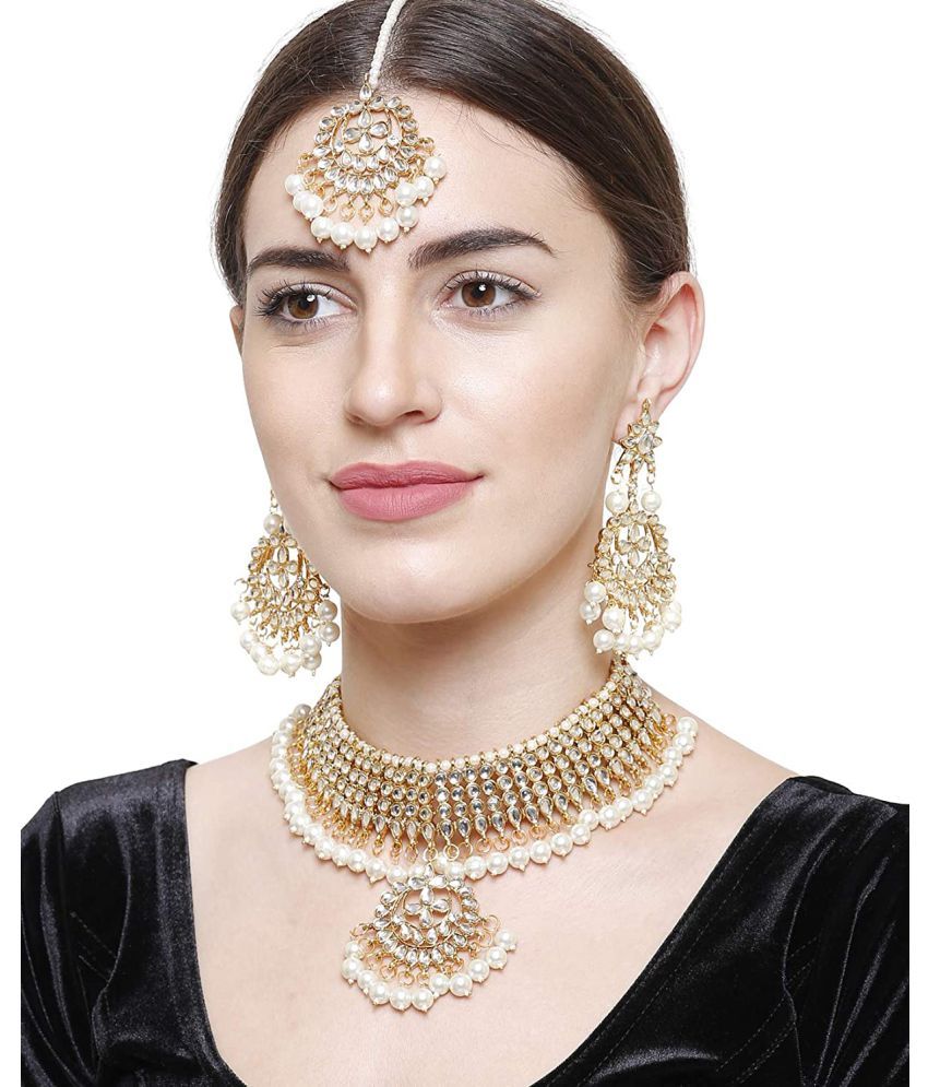     			YouBella Jewellery Sets for Women Gold Plated Kundan Wedding Bridal Necklace Jewellery Set with Earrings for Girls/Women (White) (White)