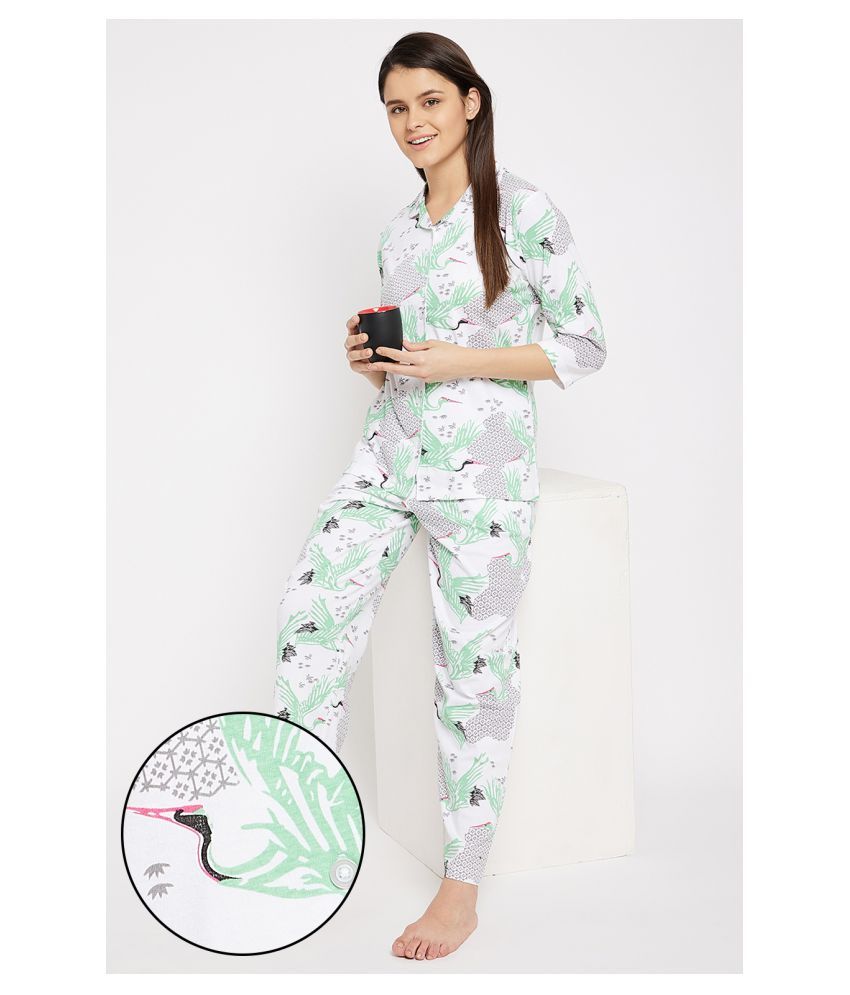     			Clovia Cotton Nightsuit Sets - White Pack of 2