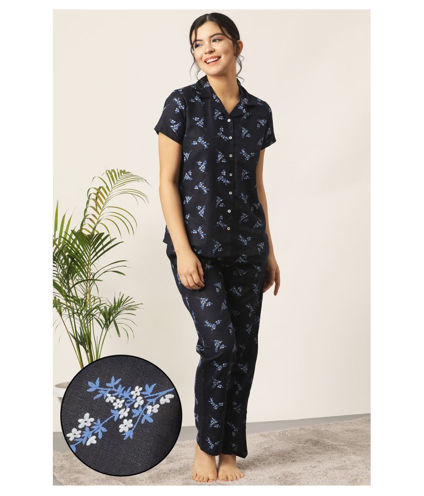     			Clovia Crepe Nightsuit Sets - Navy Pack of 2