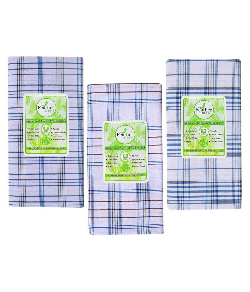     			Feather Green Multi Lungi Pack of 3