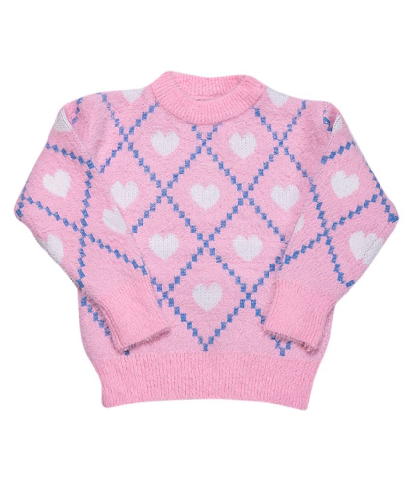 Hopscotch Girls Acrylic Fibres Long Sleeves All Over Printed Sweaters in Pink Color For Ages 6-7 Years (HZT-3735326)