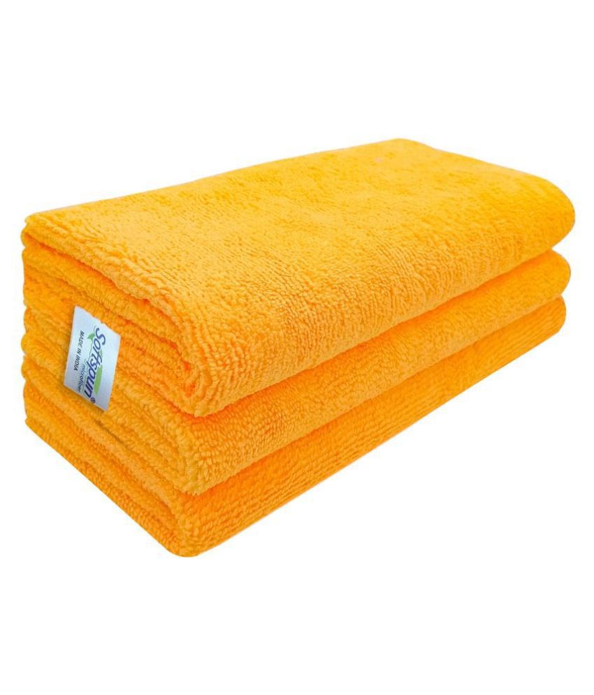 SOFTSPUN Microfiber Cloth - 3 pcs - 40x40 cms - 340 GSM Orange - Thick Lint & Streak-Free Multipurpose Cloths - Automotive Microfibre Towels for Car Bike Cleaning Polishing Washing & Detailing