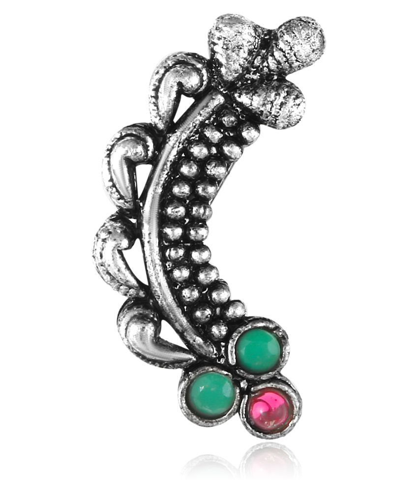     			Vighnaharta Oxidised Gold with Artificial stone and beads and Pearls Alloy Maharashtrian Nath Nathiya./ Nose Pin for women - VFJ1057NTH-Press
