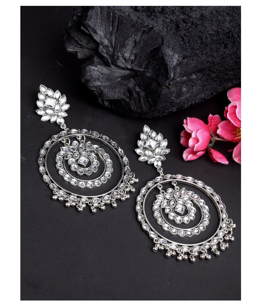     			Aadiyatri large Designer German Silver Chandbali Earrings