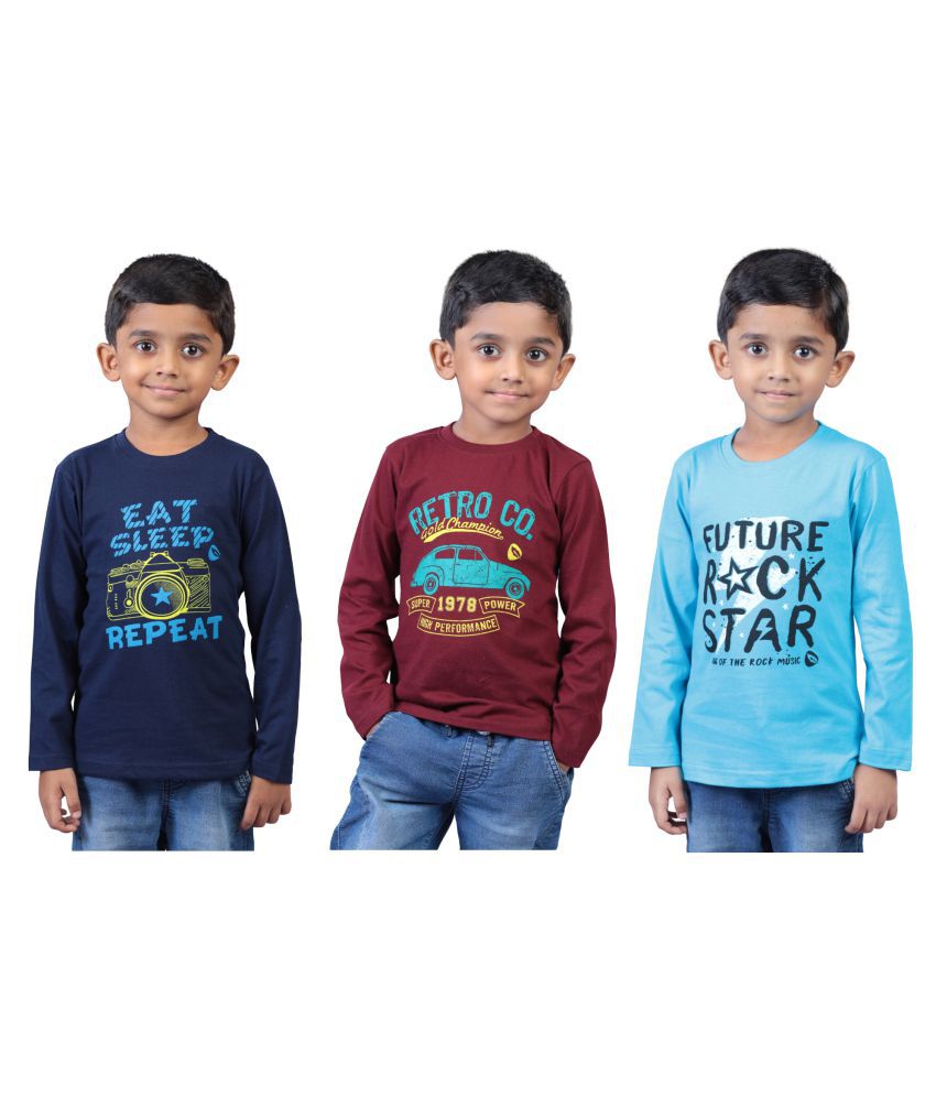 Soft Apparels Boys Printed Cotton T-Shirt (Full Sleeve) - Pack of 3