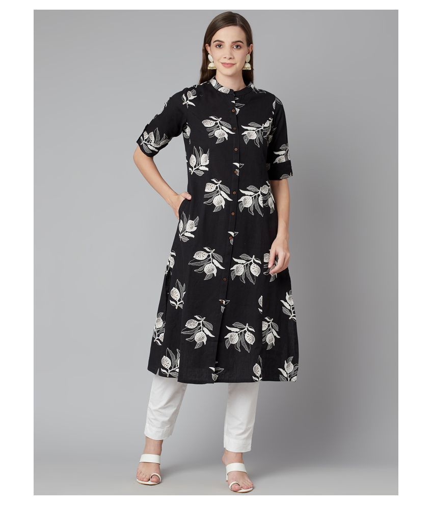     			Divena - Black Cotton Women's Straight Kurti