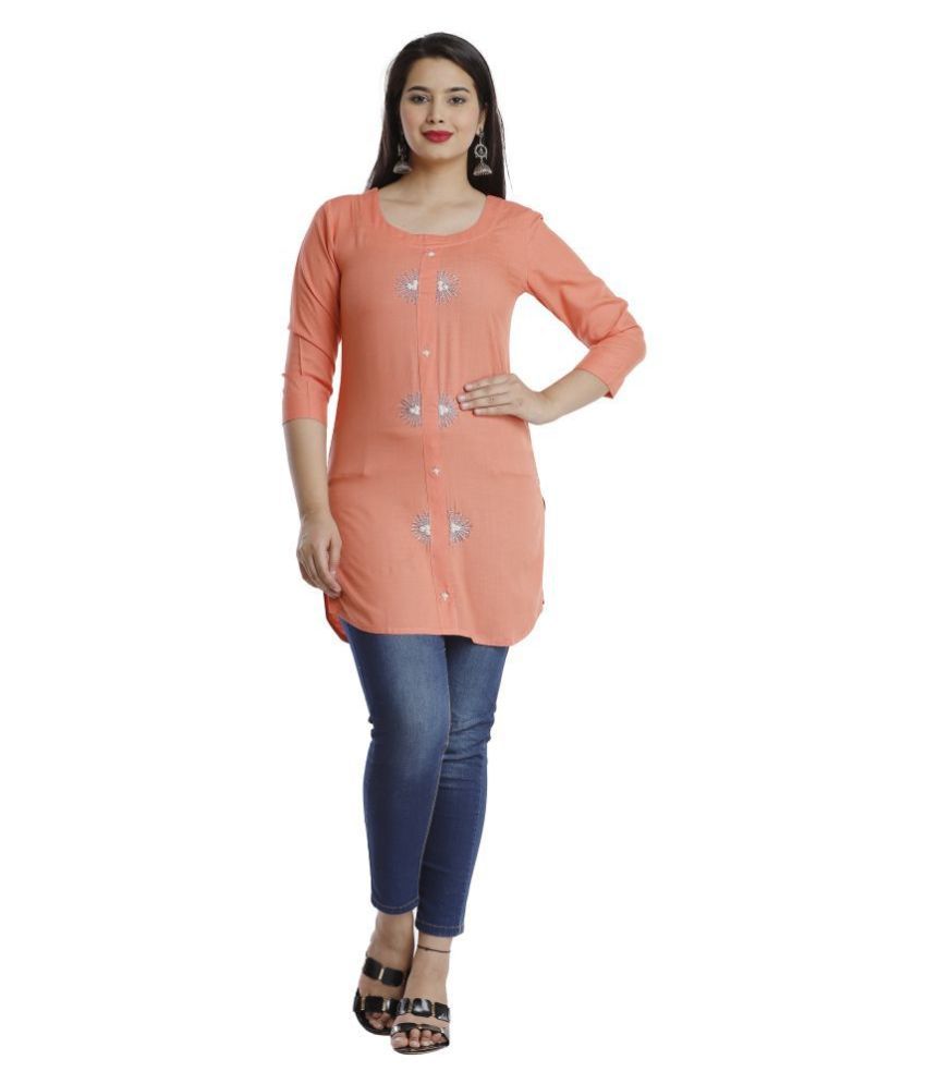     			HIGHLIGHT FASHION EXPORT - Peach Viscose Women's Straight Kurti ( Pack of 1 )