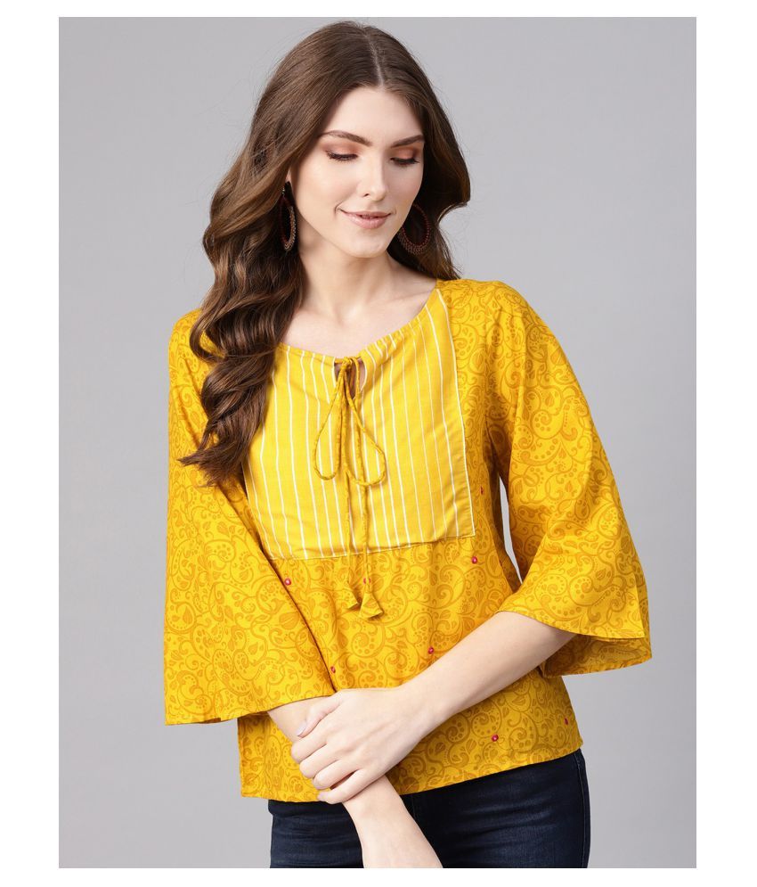     			Pannkh Rayon Regular Tops - Yellow Single