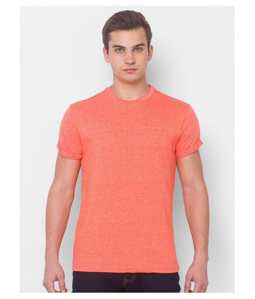     			Globus Cotton Orange Self Design T-Shirt