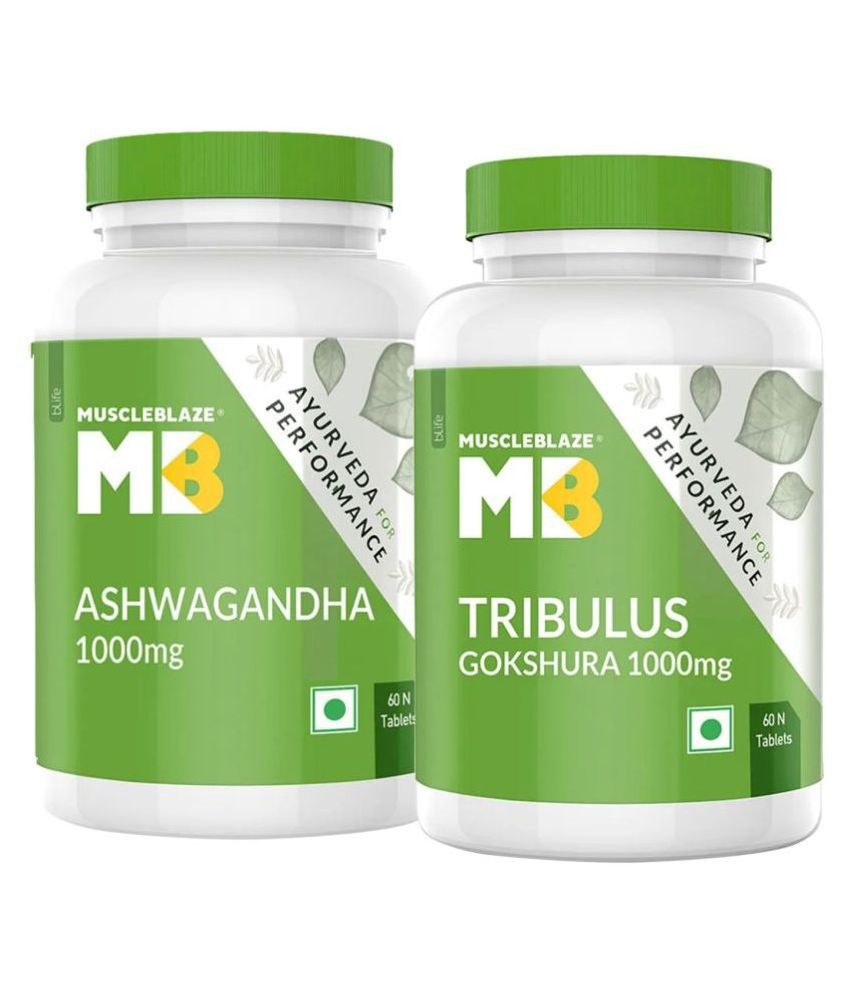 MuscleBlaze Ayurveda for Performance, Ashwagandha 1000mg, 60 Tablets and Tribulus 1000 mg, 60 Tablets (Combo Pack)