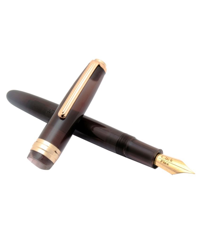     			Srpc Click Falcon Demonstrator Black Fountain Pen Flex Nib With Golden Trims New